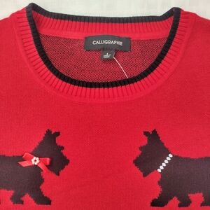 Scottie Dog Pullover Sweater by Calligraphie Red Soft Poly Blend Size L